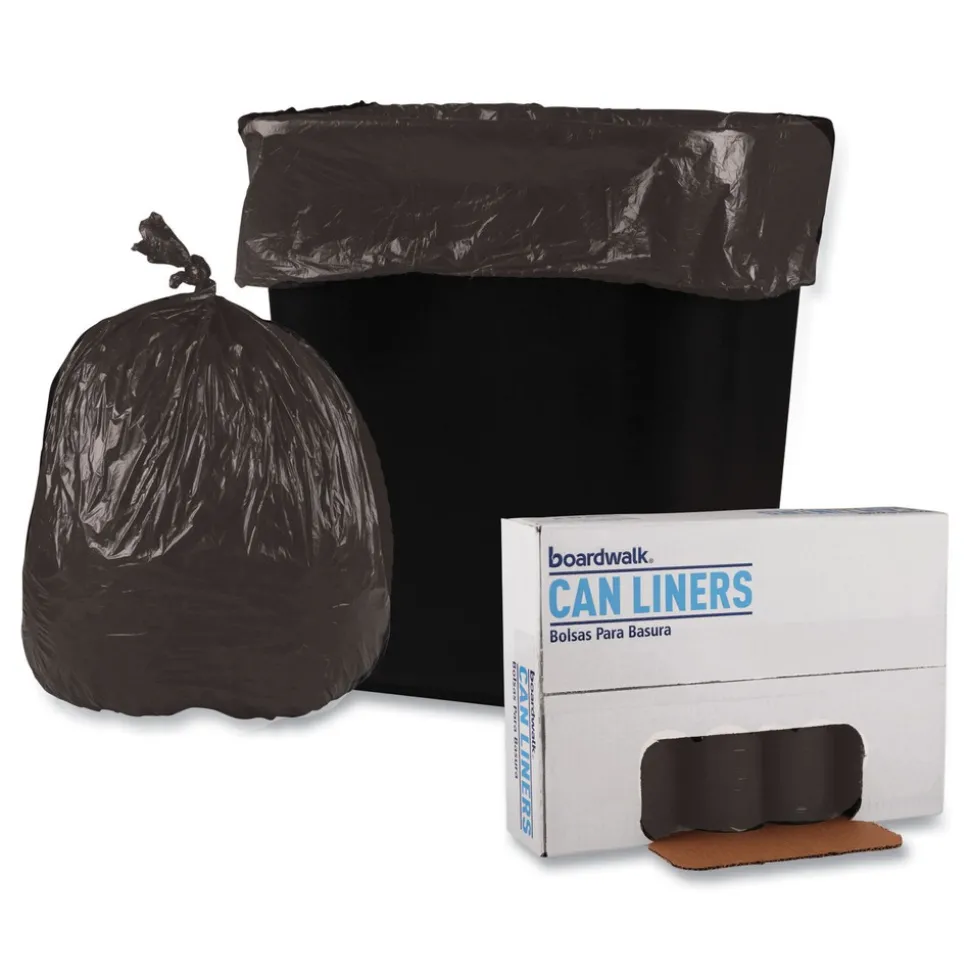 Boardwalk 10 Gallon 0.35 mil 24 in. x 23 in. Perforated Roll Low-Density Waste Can Liners - Black (50 Bags/Roll, 10 Rolls/Carton)
