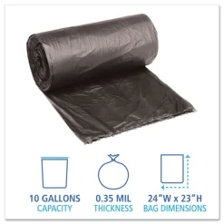 Boardwalk 10 Gallon 0.35 mil 24 in. x 23 in. Perforated Roll Low-Density Waste Can Liners - Black (50 Bags/Roll, 10 Rolls/Carton)