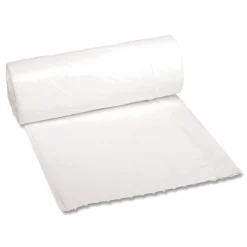 Boardwalk 10 Gallon 0.4 mil 24 in. x 23 in. Perforated Roll Low-Density Waste Can Liners - White (25 Bags/Roll, 20 Rolls/Carton)
