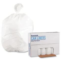 Boardwalk 10 Gallon 0.4 mil 24 in. x 23 in. Perforated Roll Low-Density Waste Can Liners - White (25 Bags/Roll, 20 Rolls/Carton)