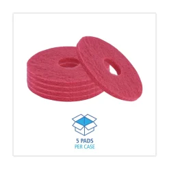 Boardwalk 12 in. Diameter Buffing Floor Pads - Red (5/Carton)