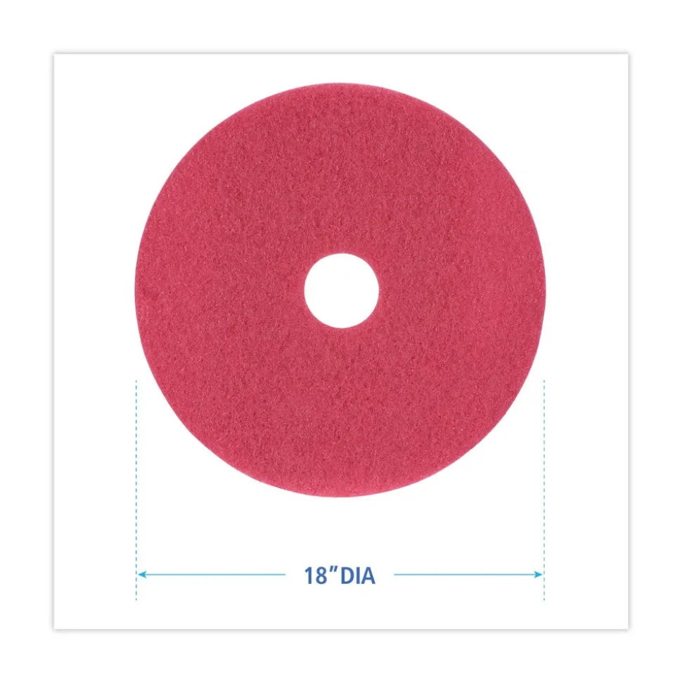 Boardwalk 18 in. Diameter Buffing Floor Pads - Red (5/Carton)
