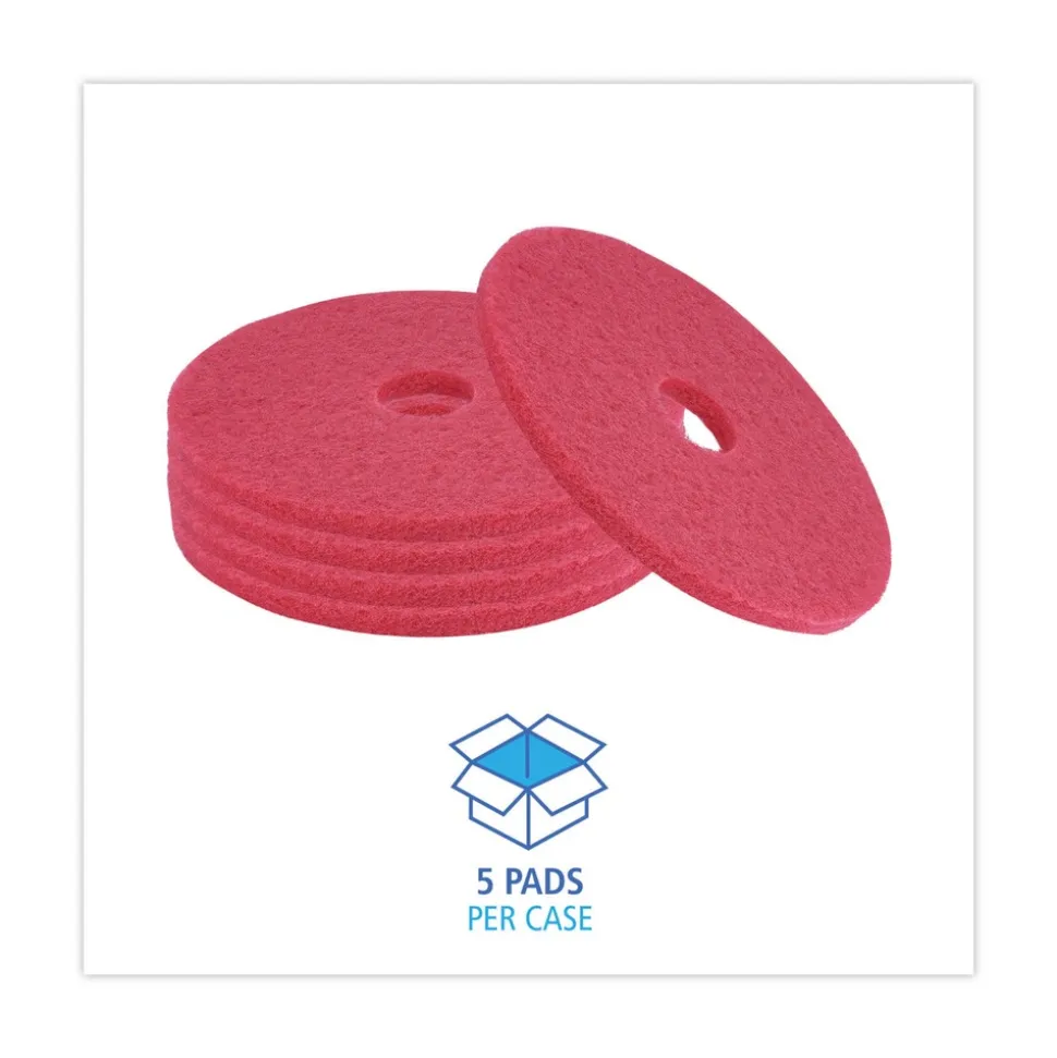 Boardwalk 18 in. Diameter Buffing Floor Pads - Red (5/Carton)