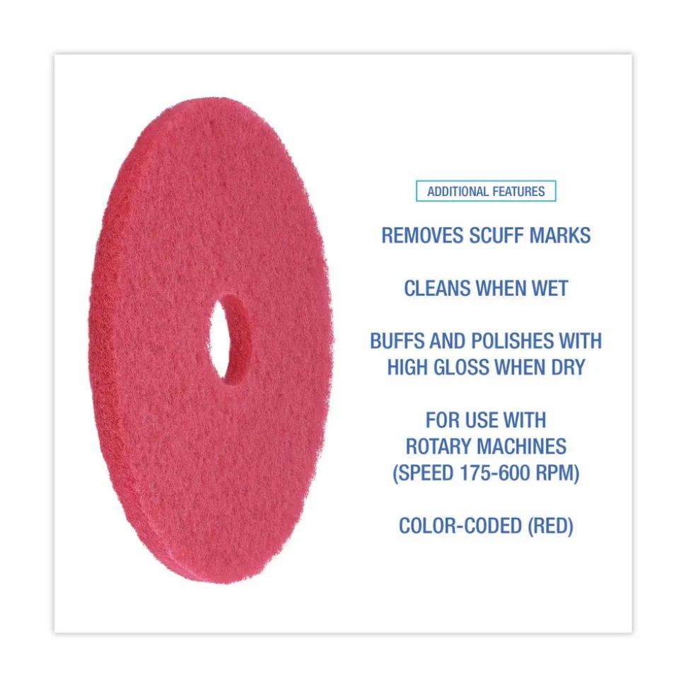Boardwalk 18 in. Diameter Buffing Floor Pads - Red (5/Carton)
