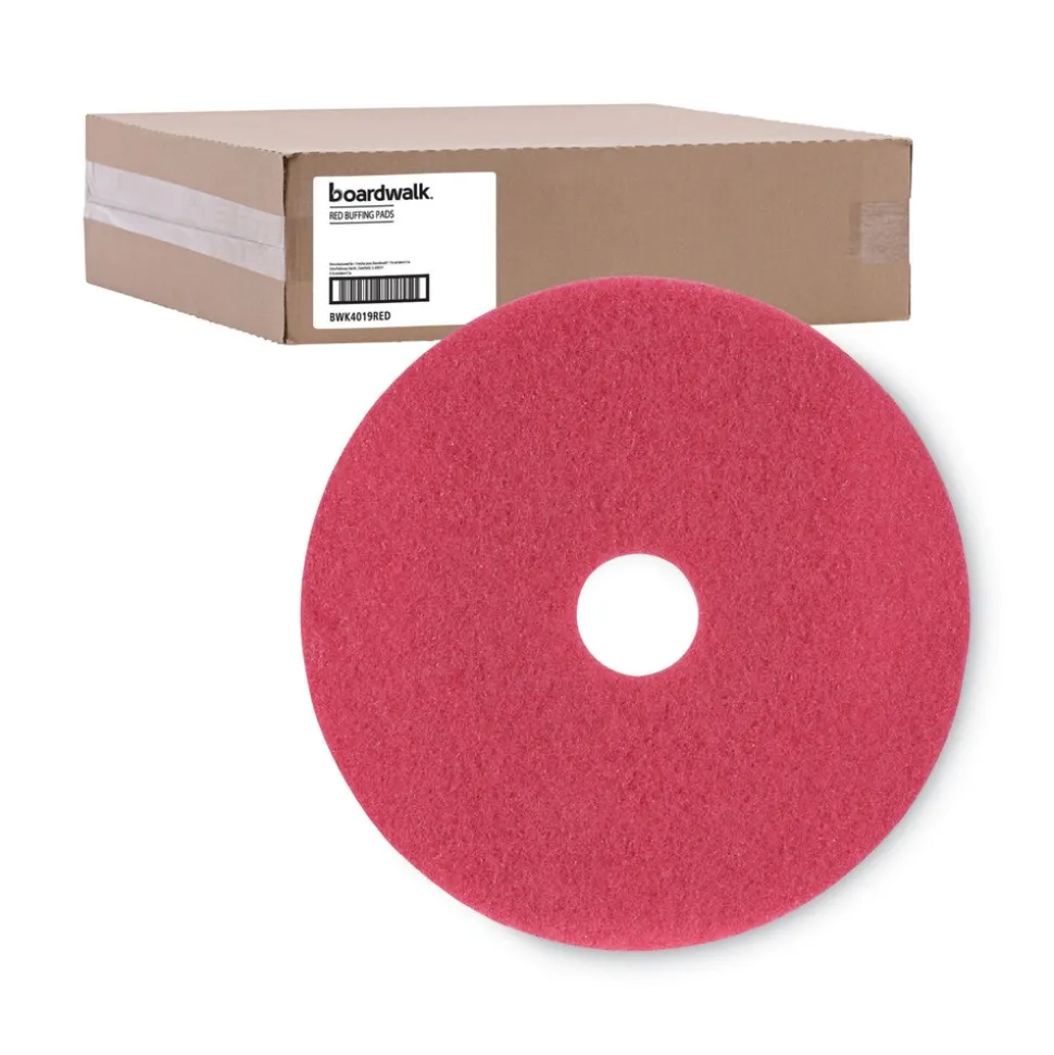 Boardwalk 19 in. Diameter Buffing Floor Pads - Red (5/Carton)