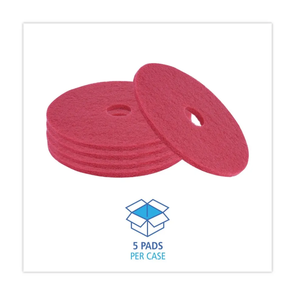 Boardwalk 19 in. Diameter Buffing Floor Pads - Red (5/Carton)