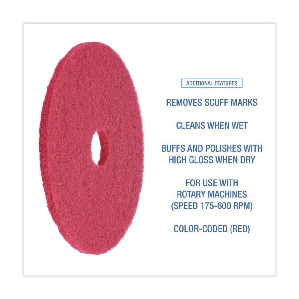 Boardwalk 19 in. Diameter Buffing Floor Pads - Red (5/Carton)