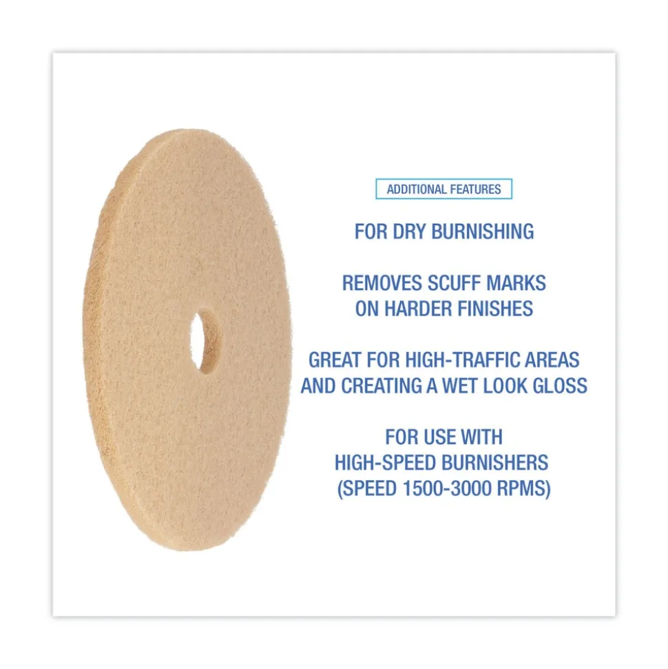 Boardwalk 20 in. Diameter Burnishing Floor Pads - Tan (5/Carton)