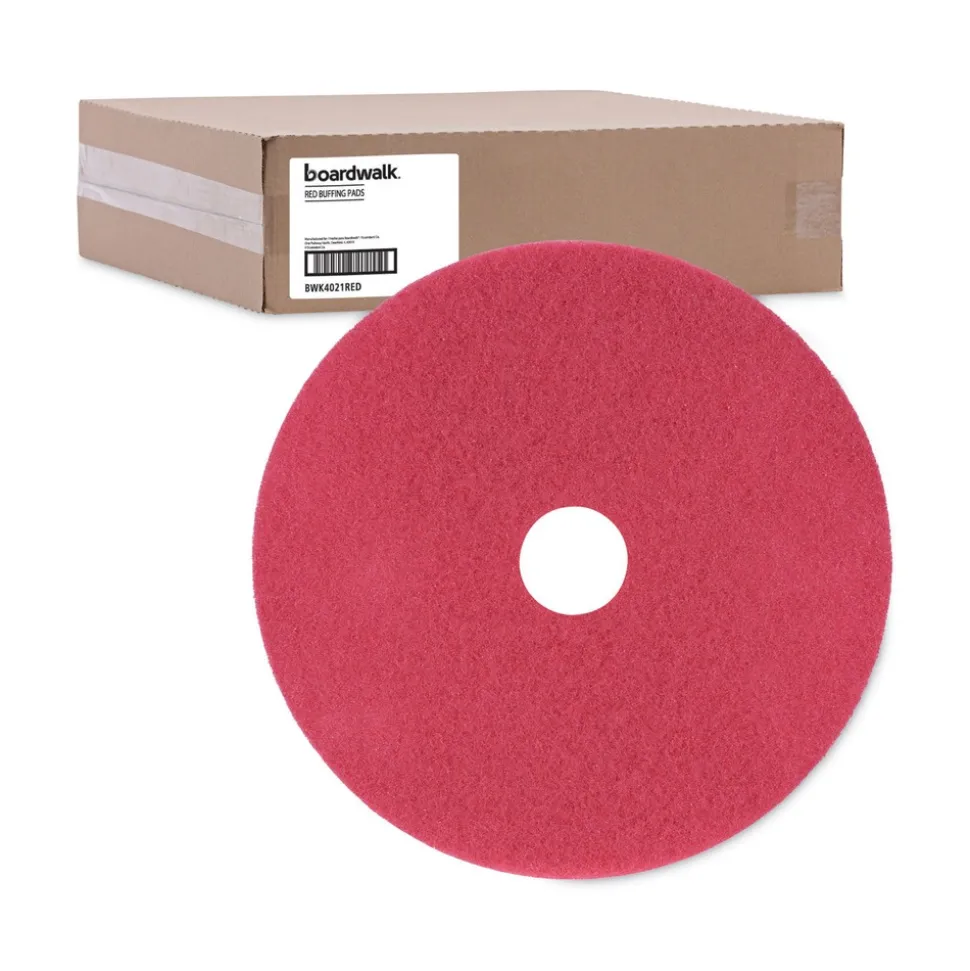 Boardwalk 21 in. Diameter Buffing Floor Pads - Red (5/Carton)