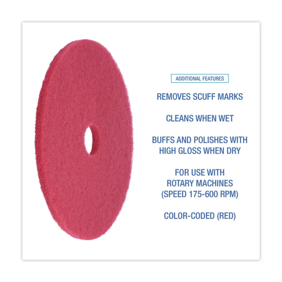 Boardwalk 21 in. Diameter Buffing Floor Pads - Red (5/Carton)