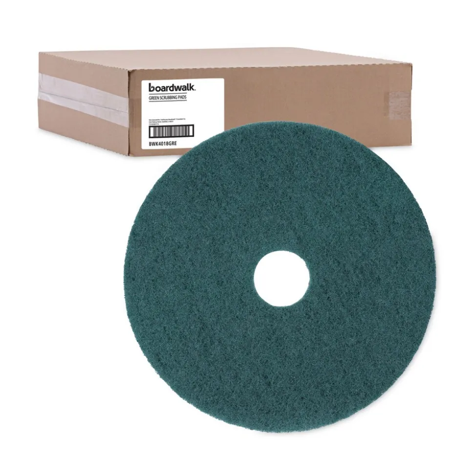 Boardwalk 18 in. Diameter Heavy-Duty Scrubbing Floor Pads - Green (5/Carton)