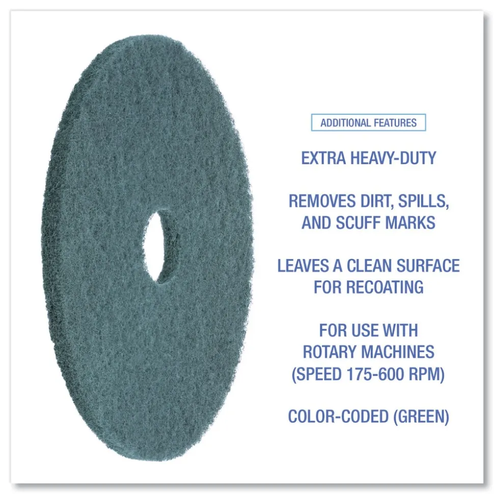 Boardwalk 18 in. Diameter Heavy-Duty Scrubbing Floor Pads - Green (5/Carton)