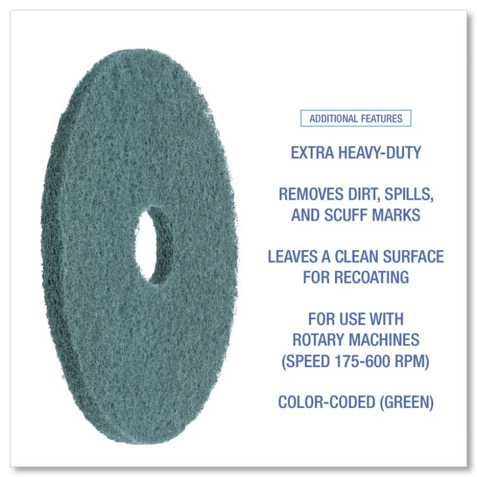Boardwalk 16 in. Diameter Heavy-Duty Scrubbing Floor Pads - Green (5/Carton)