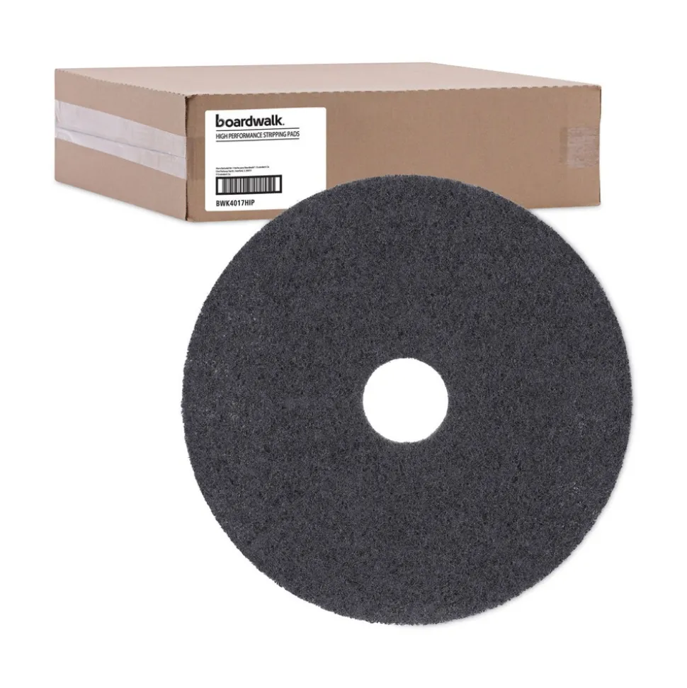 Boardwalk 17 in. Diameter High Performance Stripping Floor Pads - Black (5/Carton)