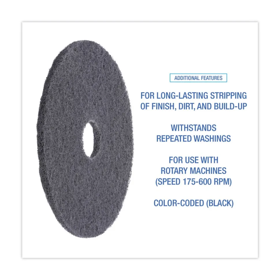 Boardwalk 17 in. Diameter High Performance Stripping Floor Pads - Black (5/Carton)
