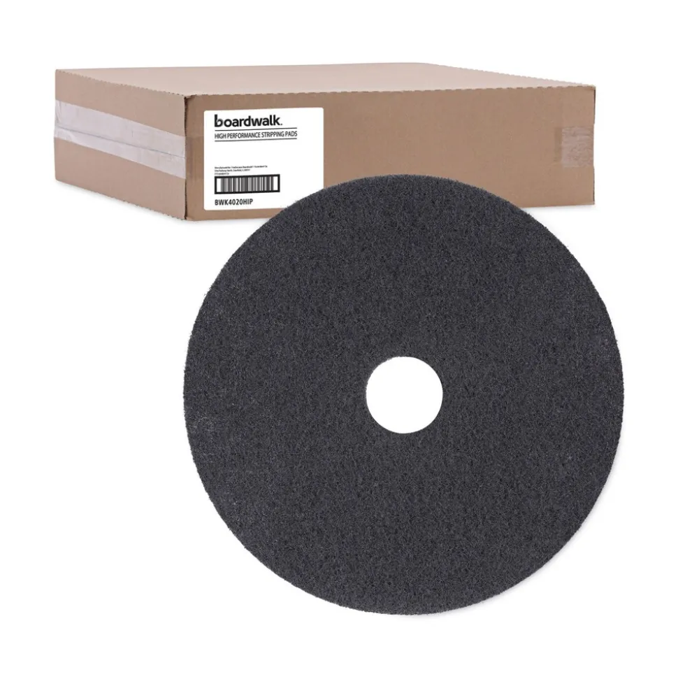 Boardwalk 20 in. Diameter High Performance Stripping Floor Pads - Black (5/Carton)