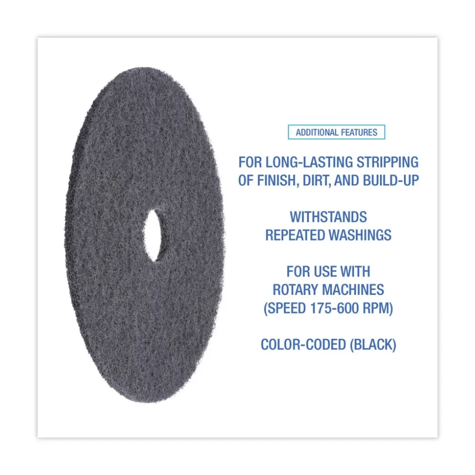 Boardwalk 20 in. Diameter High Performance Stripping Floor Pads - Black (5/Carton)