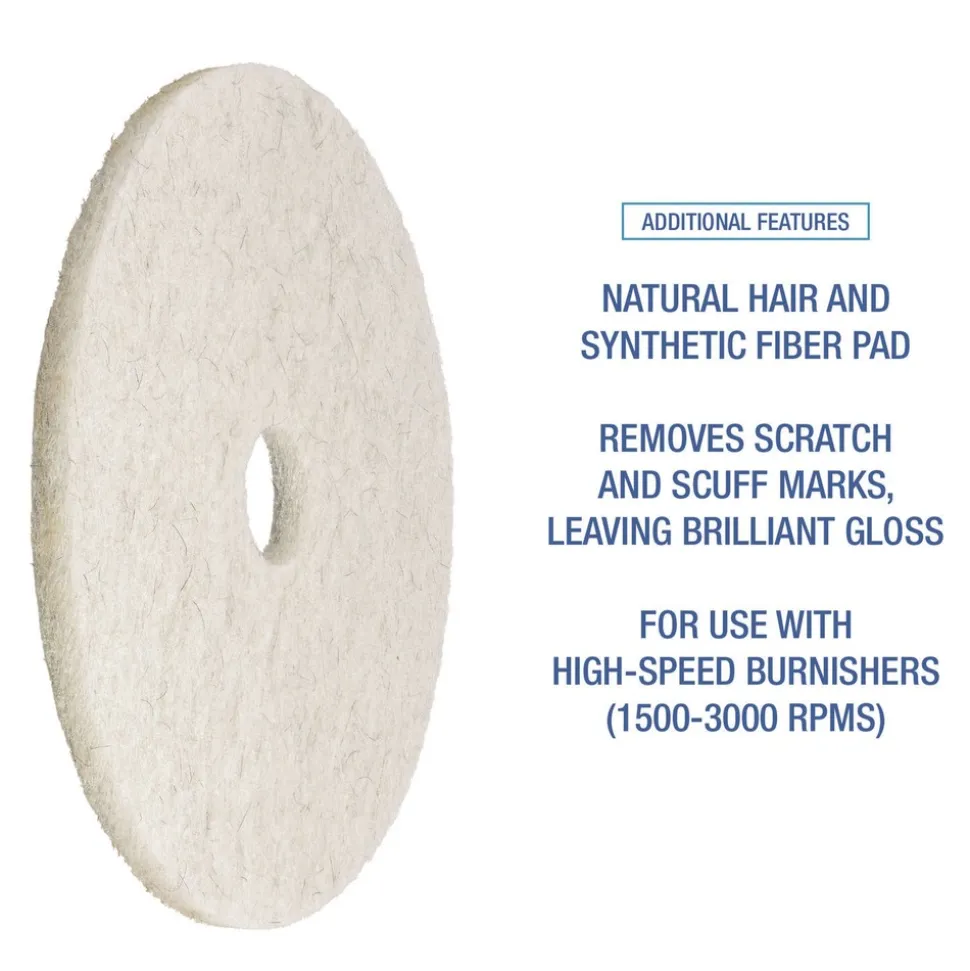 Boardwalk 19 in. Diameter Natural Burnishing Floor Pads - White (5/Carton)