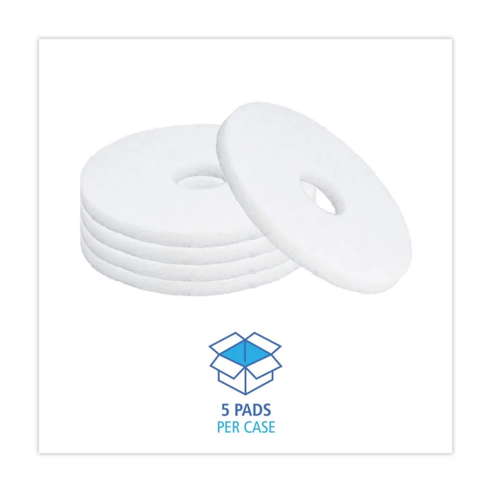 Boardwalk 13 in. Diameter Polishing Floor Pads - White (5/Carton)