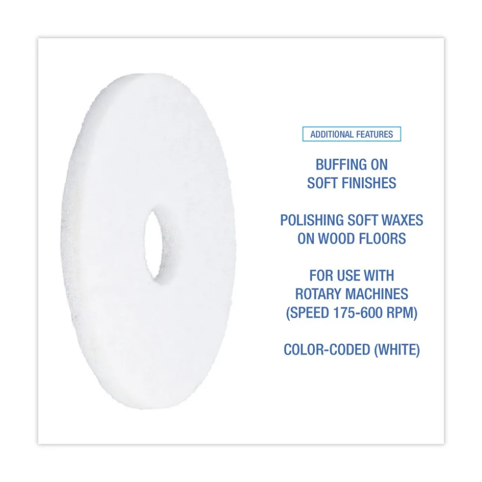 Boardwalk 13 in. Diameter Polishing Floor Pads - White (5/Carton)