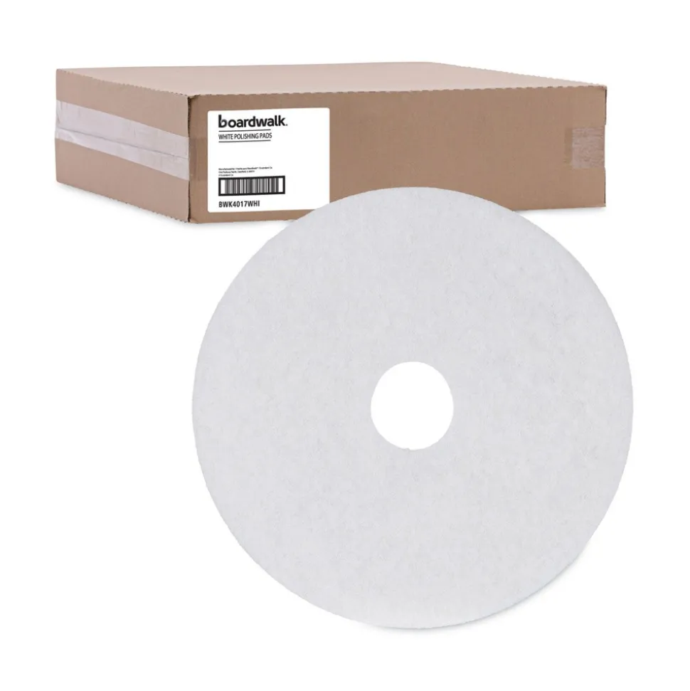 Boardwalk 17 in. Diameter Polishing Floor Pads - White (5/Carton)
