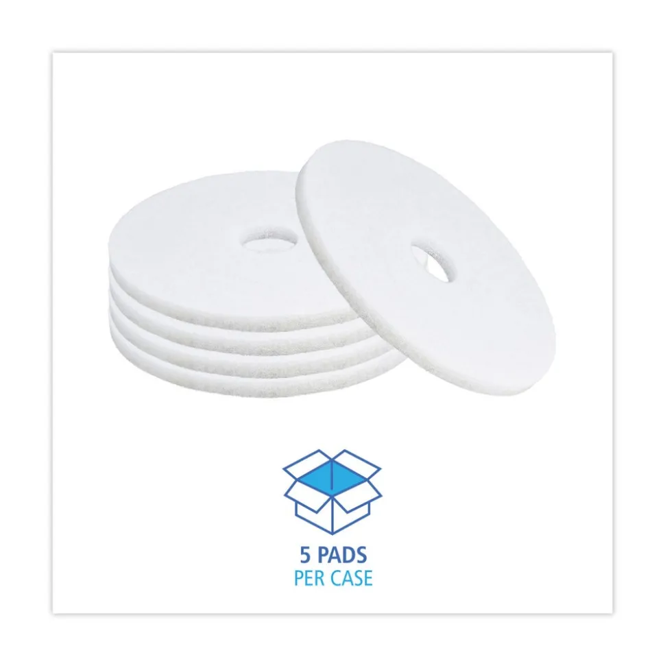 Boardwalk 17 in. Diameter Polishing Floor Pads - White (5/Carton)