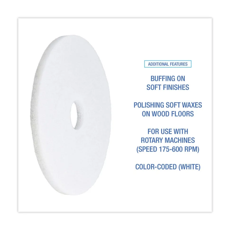 Boardwalk 17 in. Diameter Polishing Floor Pads - White (5/Carton)