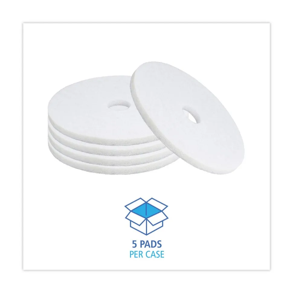 Boardwalk 19 in. Diameter Polishing Floor Pads - White (5/Carton)