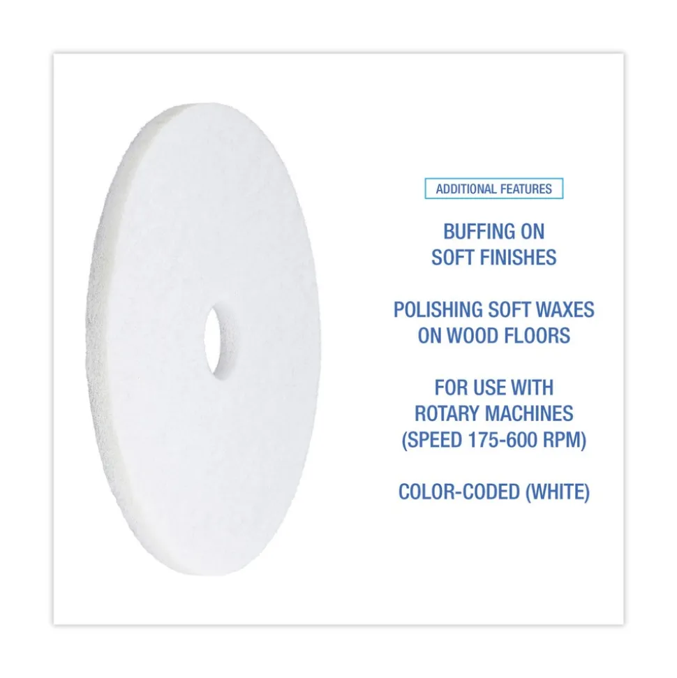 Boardwalk 19 in. Diameter Polishing Floor Pads - White (5/Carton)