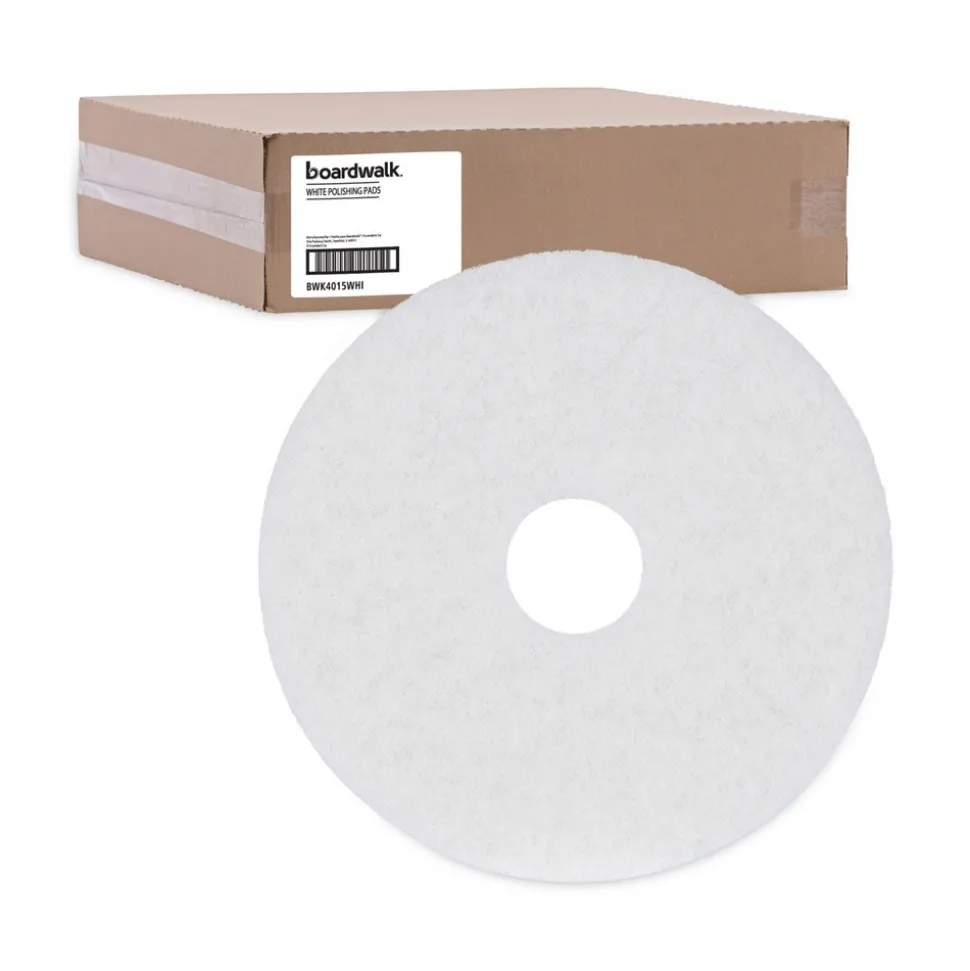 Boardwalk 15 in. Diameter Polishing Floor Pads - White (5/Carton)