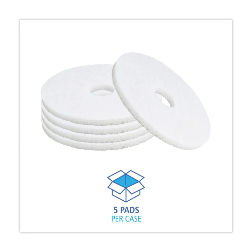 Boardwalk 15 in. Diameter Polishing Floor Pads - White (5/Carton)
