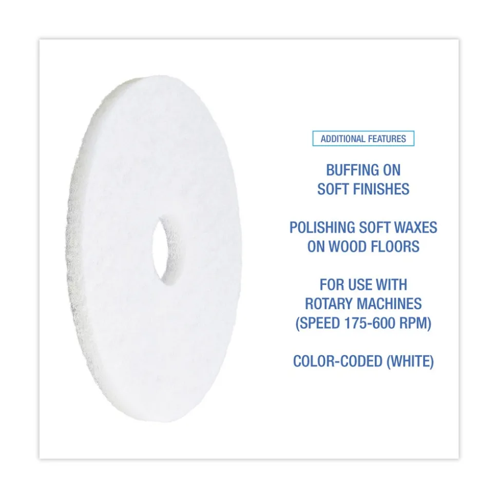 Boardwalk 15 in. Diameter Polishing Floor Pads - White (5/Carton)