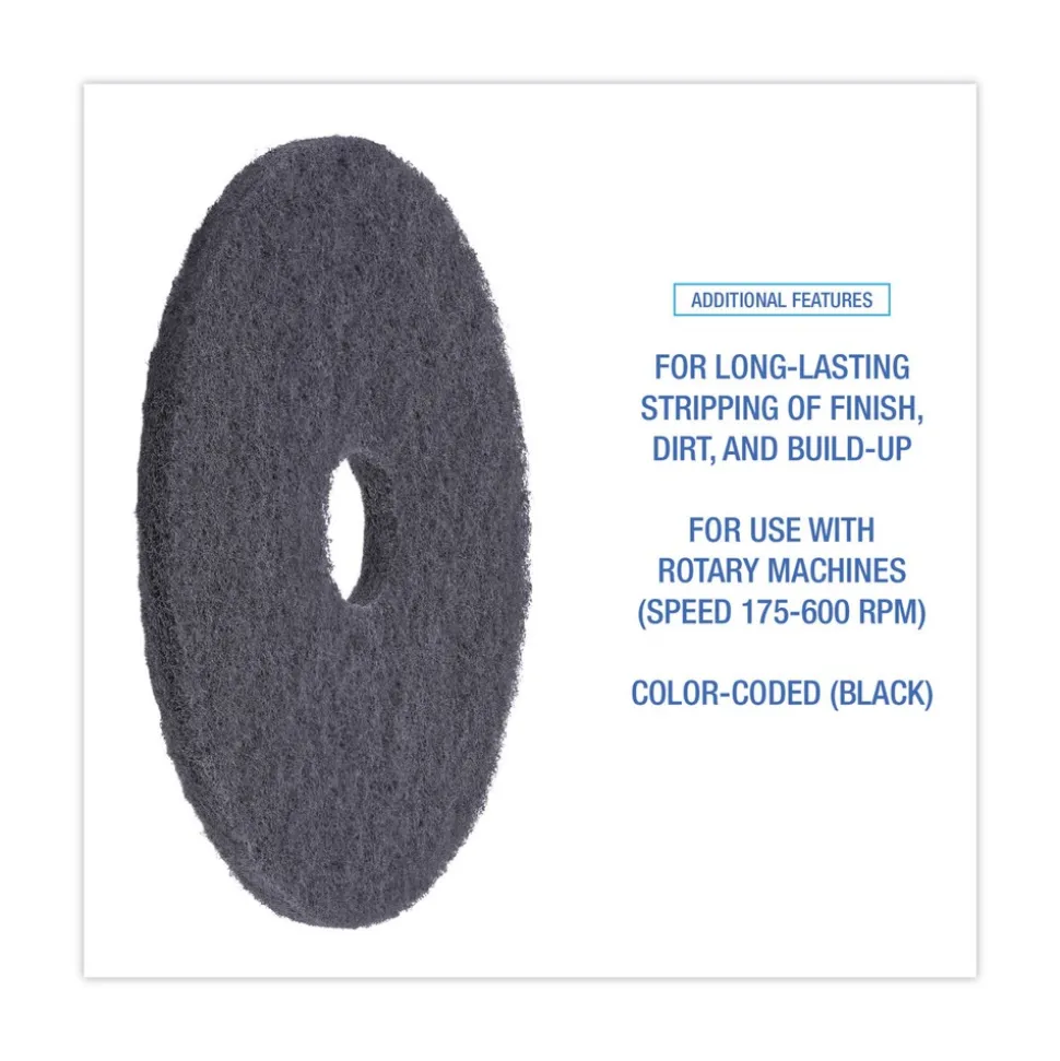 Boardwalk 16 in. Diameter Stripping Floor Pads - Black (5/Carton)