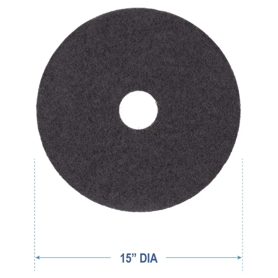 Boardwalk 15 in. Diameter Stripping Floor Pads - Black (5/Carton)