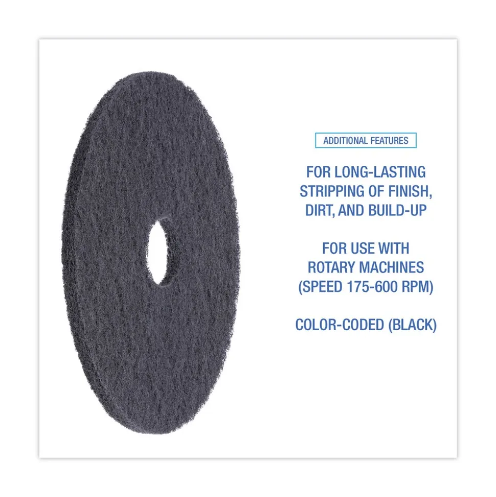 Boardwalk 17 in. Diameter Stripping Floor Pads - Black (5/Carton)