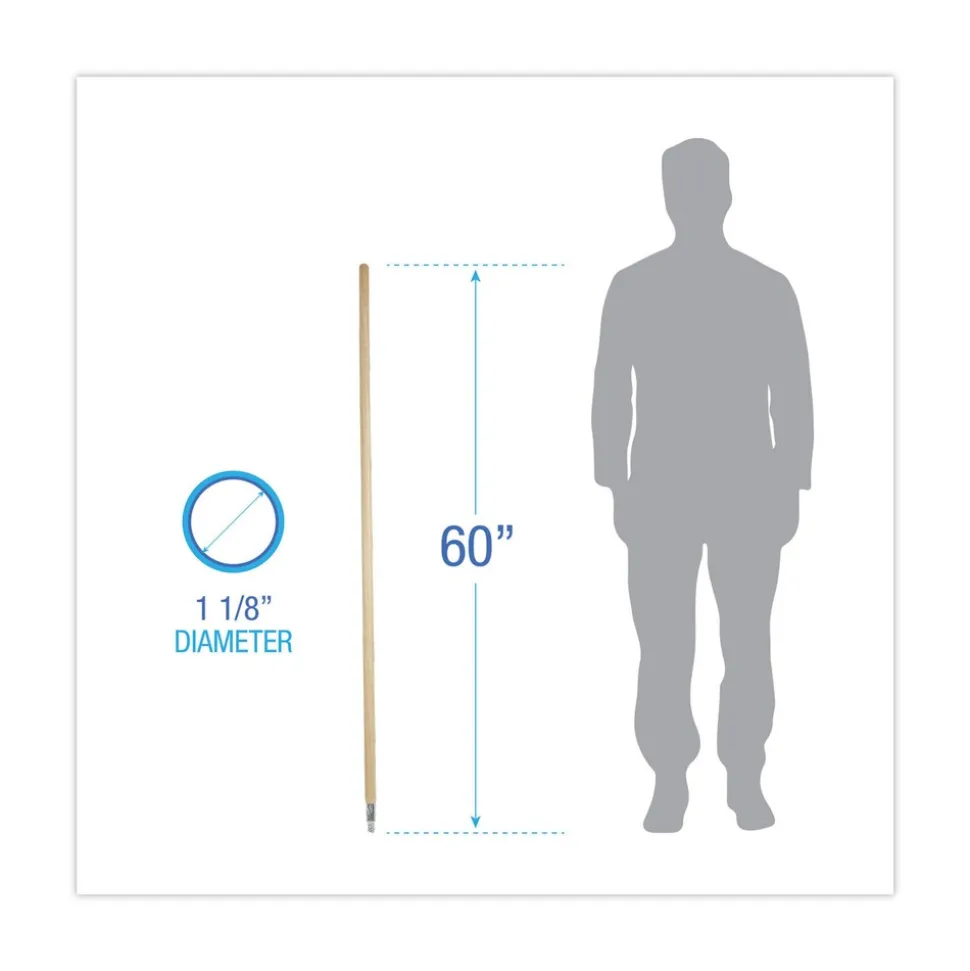 Boardwalk 1.13 in. Diameter x 60 in. Handle Length Metal Tip Threaded Hardwood Broom Handle - Natural