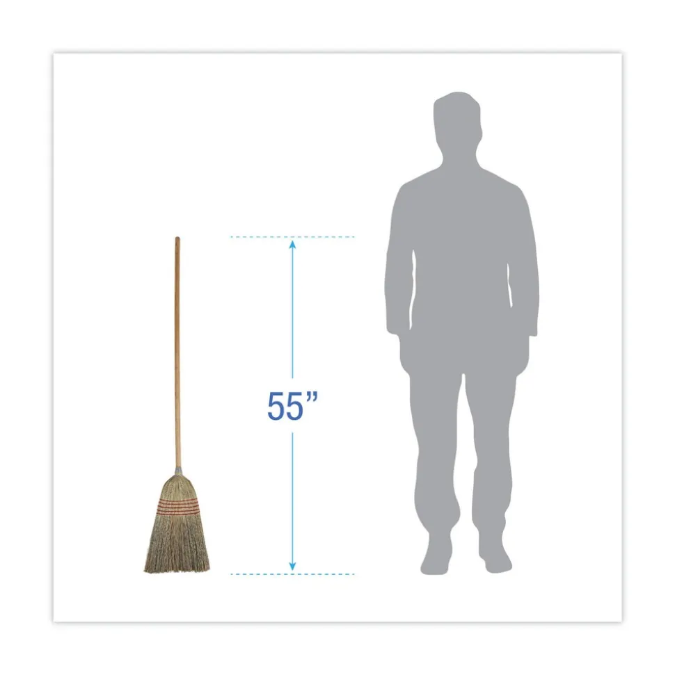 Boardwalk 55 in. Overall Length Parlor Broom with Corn Fiber Bristles - Natural