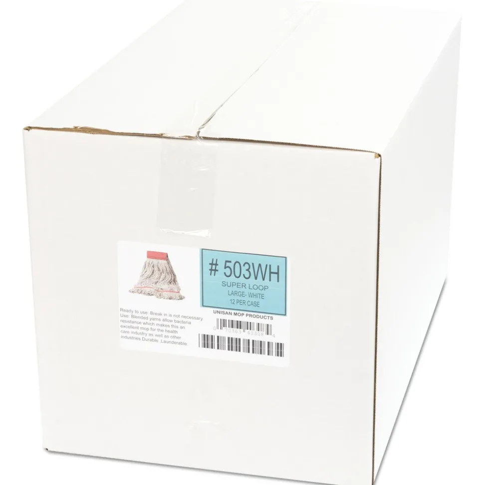 Boardwalk 5 in. Super Loop Cotton/Synthetic Fiber Wet Mop Head - Large, White (12/Carton)