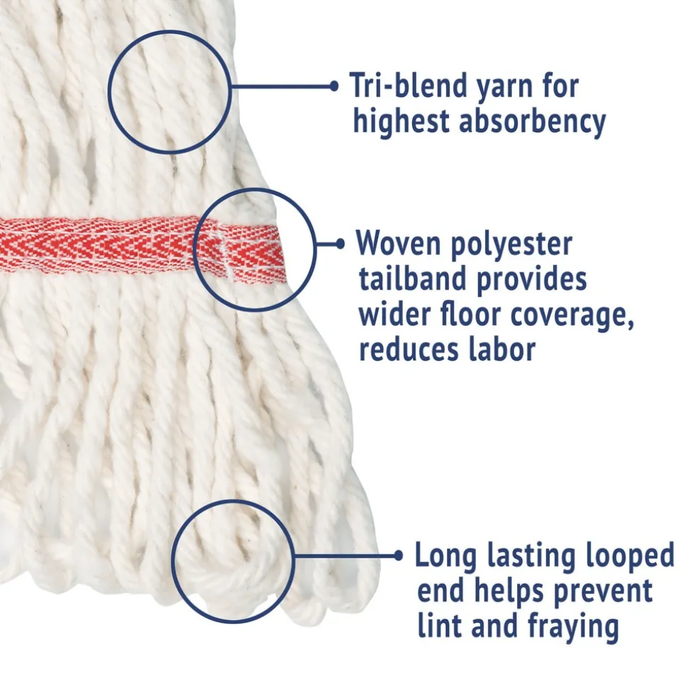 Boardwalk 5 in. Super Loop Cotton/Synthetic Fiber Wet Mop Head - Large, White (12/Carton)