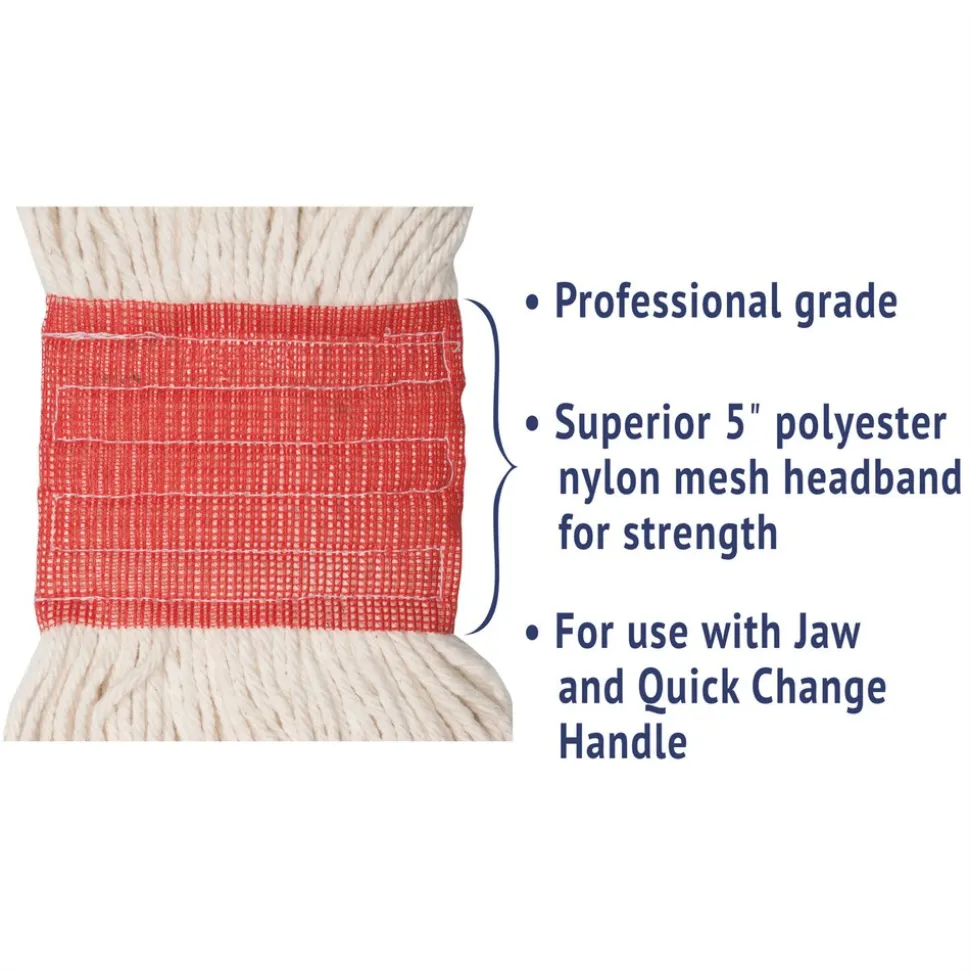 Boardwalk 5 in. Super Loop Cotton/Synthetic Fiber Wet Mop Head - Large, White (12/Carton)
