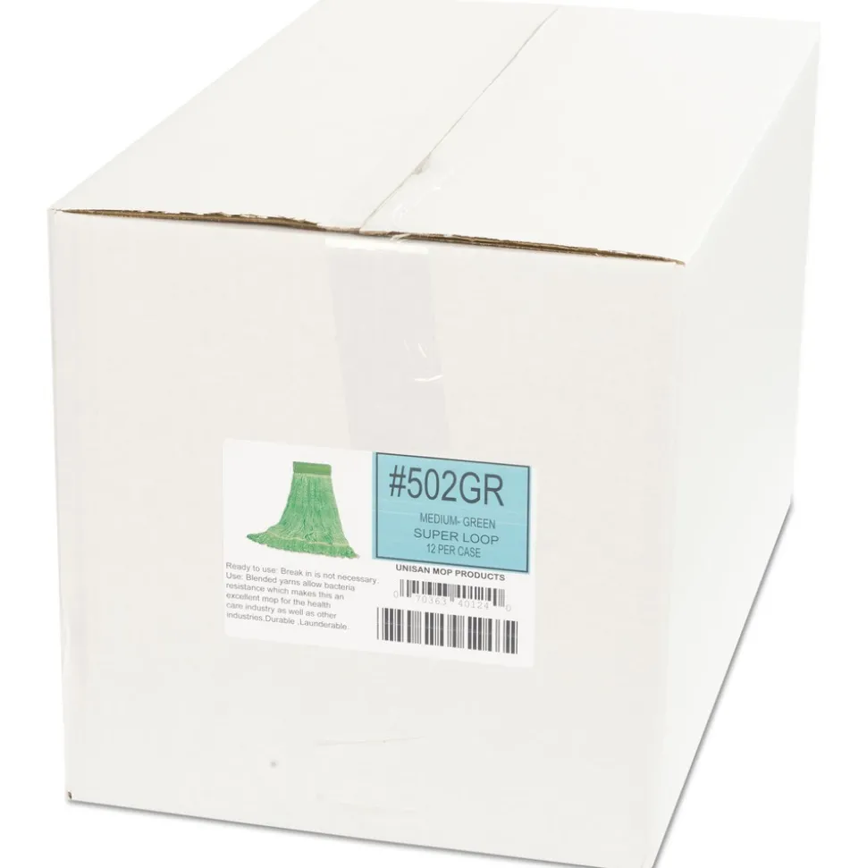 Boardwalk 5 in. Super Loop Cotton/Synthetic Fiber Wet Mop Head - Medium, Green (12/Carton)