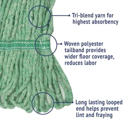 Boardwalk 5 in. Super Loop Cotton/Synthetic Fiber Wet Mop Head - Medium, Green (12/Carton)