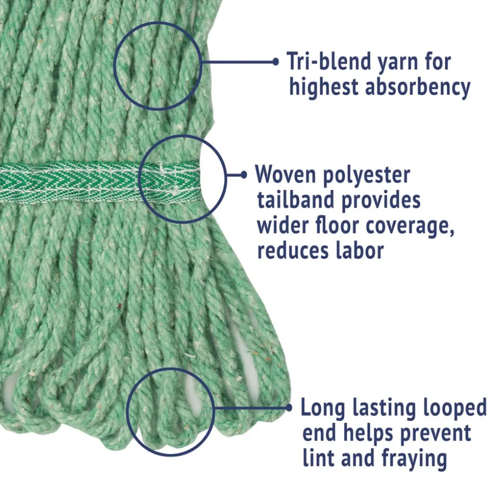 Boardwalk 5 in. Super Loop Cotton/Synthetic Fiber Wet Mop Head - Medium, Green (12/Carton)