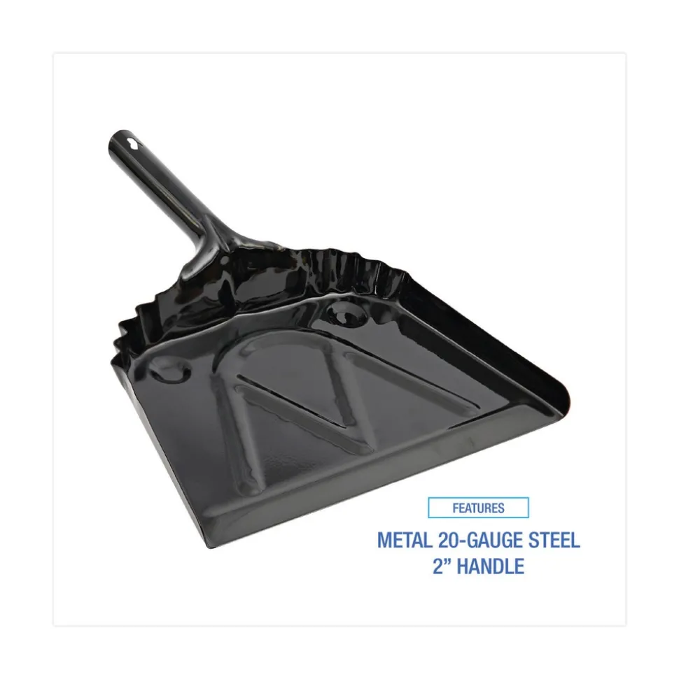 Boardwalk 12 in. Wide Metal Dust Pan with 2 in. Handle - Black