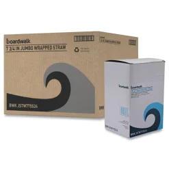 Boardwalk 7.75 in. Wrapped Jumbo Plastic Straws - White/Red Stripe (400/Pack, 25 Packs/Carton)