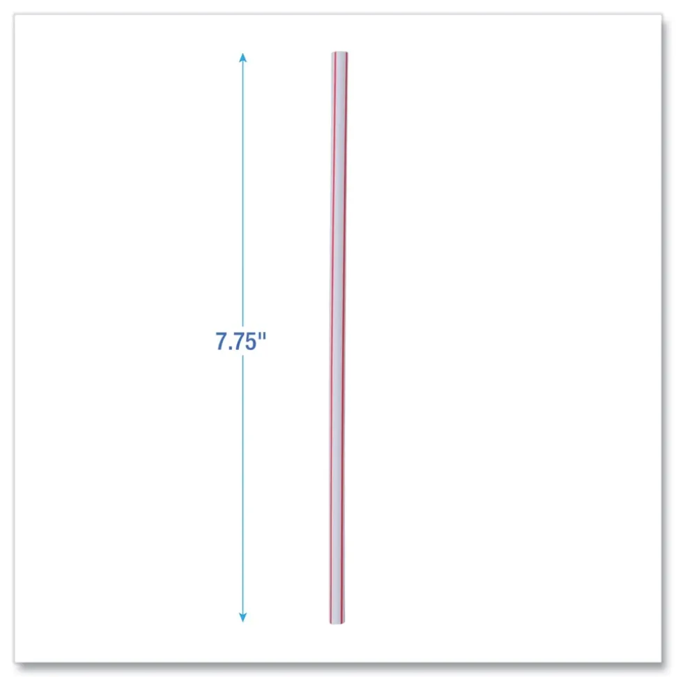Boardwalk 7.75 in. Wrapped Jumbo Plastic Straws - White/Red Stripe (400/Pack, 25 Packs/Carton)