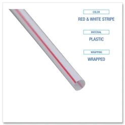 Boardwalk 7.75 in. Wrapped Jumbo Plastic Straws - White/Red Stripe (400/Pack, 25 Packs/Carton)