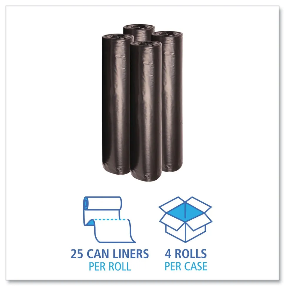Boardwalk 43 in. x 47 in. 56 gal. 1.2 mil Recycled Low-Density Polyethylene Can Liners - Black (100/Carton)