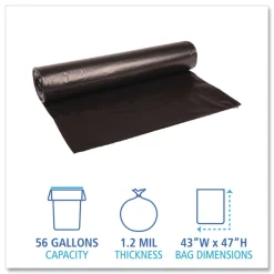 Boardwalk 43 in. x 47 in. 56 gal. 1.2 mil Recycled Low-Density Polyethylene Can Liners - Black (100/Carton)