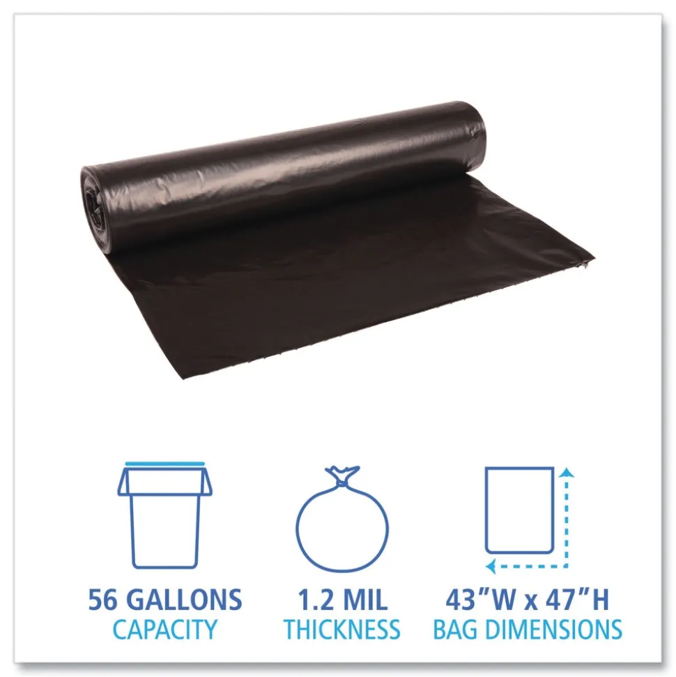 Boardwalk 43 in. x 47 in. 56 gal. 1.2 mil Recycled Low-Density Polyethylene Can Liners - Black (100/Carton)